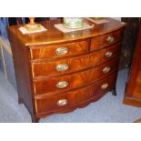 A good early 19th century bow-fronted mahogany and satinwood-crossbanded chest; two half-width and