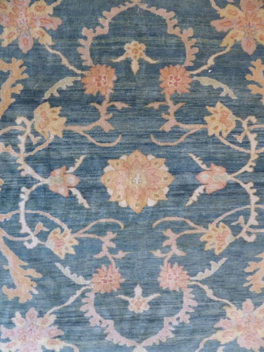 A modern hand-knotted Afghan K.K.Super Zeigler carpet with salmon and green ground (refugee - Image 4 of 6
