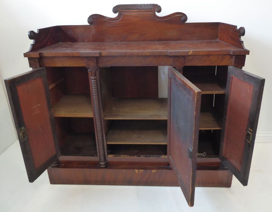 A late Regency period mahogany chiffonier; the three-quarter galleried top above three figured - Image 6 of 10