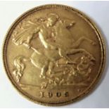 An Edward VII gold half sovereign dated 1905 (used condition)