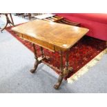A good mid-19th century highly figured walnut foldover-top card table; the moulded top opening to