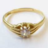 A single-stone diamond and yellow-gold ring: the old brilliant-cut diamond estimated to spread 0.