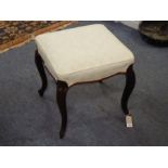 A mid-19th century upholstered rosewood stool in mid-18th century French style; the white damask-