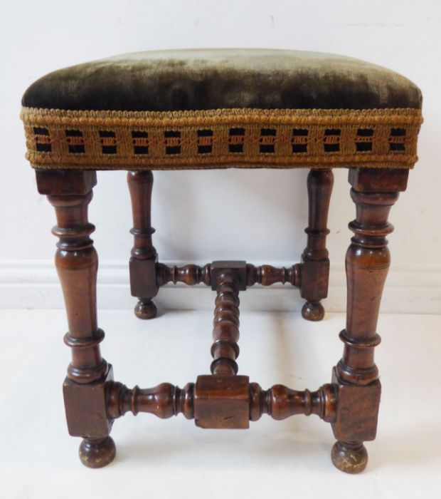 An antique (in 17th century style) walnut stool; the turned supports united by a similarly turned - Image 6 of 6