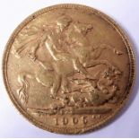 An Edward VII gold sovereign dated 1905 (used condition)