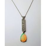 An 18-carat gold white gold opal and diamond necklace