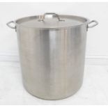 A caterer's Gen-Ware stainless steel stockpot (46cm high x 47.5cm diameter excluding handles)