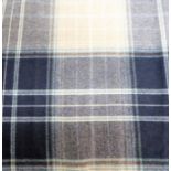A pair of wool blue-and-beige tartan curtains with pinch-pleat heading and thermal linings (