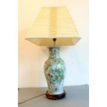 A baluster-shaped Portland vase hand-decorated in the Orientalist style as a lamp and with pleated