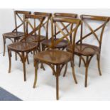 A set of six early 20th century style (later) bentwood chairs with rattan-caned seats