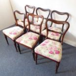 A harlequin set of six (3 different pairs) late Regency period rosewood and mahogany balloon-back