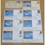 Eight Concorde first day covers and three unused stamps: Concorde 210 G-Board delivery flight -
