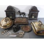 A selection to include a pair of copper lamps (converted for electricity) with VR monograms to their