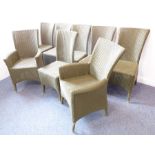 A good set of eight (6+2) green-painted Amelie Lloyd Loom dining chairs by Kok Maison (France);