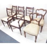 A set of five early 19th century Regency period mahogany dining chairs (4+1); the carver with tablet
