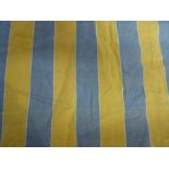 A large pair of double-lined curtains; yellow-and-grey striped canvas-like material with pinch-pleat