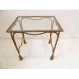 A glass-topped occasional table of rope-twist gilded iron design (52.5cm wide x 38cm deep x 53cm