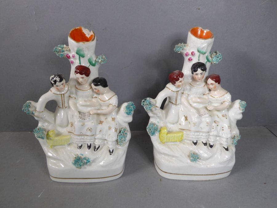 A good selection of 19th century Staffordshire spill vases and models of castles etc. in pastille - Image 4 of 6