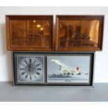 A Concorde clock (24.5 x 55.5cm) and a pair of Concorde copper etchings (23 x 31cm inc. frames)