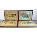 After CECIL ALDIN - two pairs of hunting prints mounted in glazed oak frames: 'Breakfast' and the '