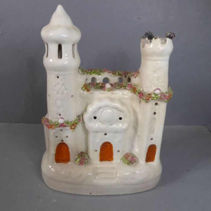 A good selection of 19th century Staffordshire spill vases and models of castles etc. in pastille - Image 5 of 6