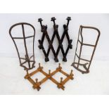 Two early 20th century faux bamboo extendable hat / coat racks together with two metal saddle racks