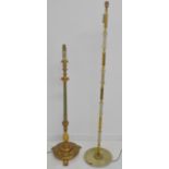 A giltwood and green painted lamp standard, together with one other, higher gilt metal on onyx