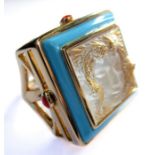 A Lalique silver-gilt stone-set ring together with box, pouch, bag and receipt (size P/Q)