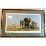 After DAVID SHEPHERD - 'The Ivory is Theirs'. Parcel-gilt wooden frame (image size 44.5 x 81cm)