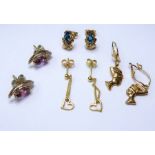 Four pairs of 9-carat gold earrings