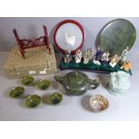 Chinese decorative items etc. to include a green hardstone wine ewer and cover, five matching wine