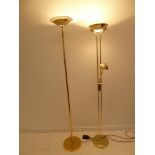 Two brass uplighters, one with separate adjustable light (the tallest 193cm high)