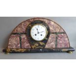 A half-moon Art Deco mantle clock in pink and black marble case, Paris maker or retailer, with