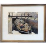 FRED JAY GIRLING (Eng. 1900-1982) - mid-20th century watercolour of a steam narrow boat, 'Clara'.