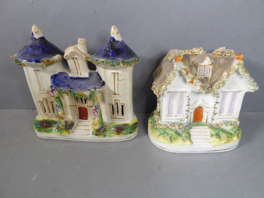 A good selection of 19th century Staffordshire spill vases and models of castles etc. in pastille - Image 6 of 6