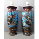 A pair of late 19th century Japanese baluster-shaped cloisonné vases (now as lamps).Ssome damage (