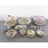A good selection of French faience pottery ceramics to include Quimper: ten plates; two pairs of