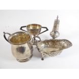 A four-piece silver group: a christening tankard of baluster form, a 19th century hallmarked