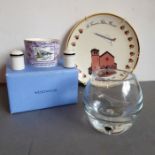 Four Concorde related pieces: a Burns Crystal jar decorated with Concorde in flight and 1969 -