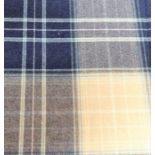 A pair of wool blue-and-beige tartan curtains with pinch-pleat heading and thermal linings (