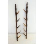 A pair of early 20th century oak and antler hat / coat hangers (83cm, 5 pegs)