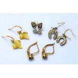 Four pairs of 9-carat gold earrings