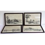 Four similar ebonised and parcel gilt framed and glazed monochrome prints depicting Windsor