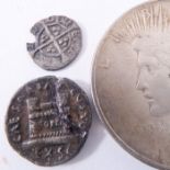 Three coins: a Richard II silver half penny (1377-1399) a 19 BC (Rome Mint) Augustus denarius (