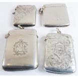 Four hallmarked silver vesta cases (one AC - Chester 1903 and three Birmingham: Mappin & Webb
