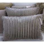 Three figured velvet cushions, zipped fastenings, feather pads (50cm x 35cm)