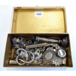 An assortment of mostly 19th century silver jewellery including a chatelaine with pendant, a