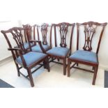 A set of five (4+1) Chippendale-style (later) dining chairs; the carver with carved top rail above