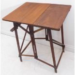 A circa 1920s teak folding artist's table (when table erected 56.5cm wide leaves up x 45.5cm deep