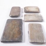 Four hallmarked silver card cases and one cheroot case including one with brown leather interior and